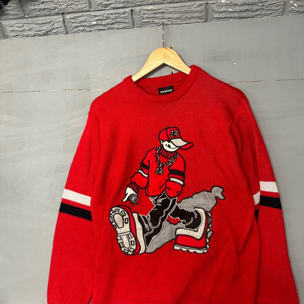 Vintage Joe Boxer Red Graphic Knit Sweater Streetwear Character 90s‎ Y2K Mens L